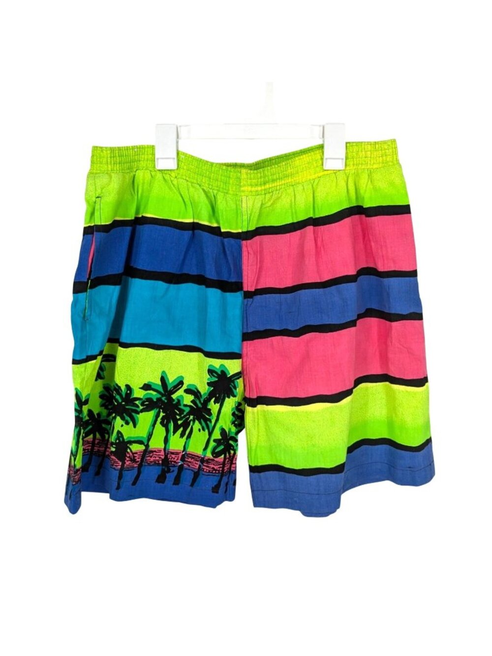Vtg Pacific Scene Neon Striped Swim Trunks Tropical Y2K Palm‎ Beach Retro XLarge